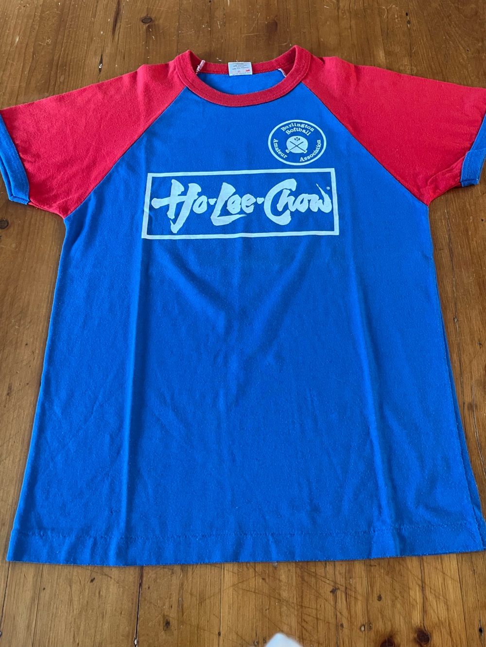 Vintage 80s/90s Single Stitch Ho Lee Chow Burlington Softball Graphic Ringer Tee